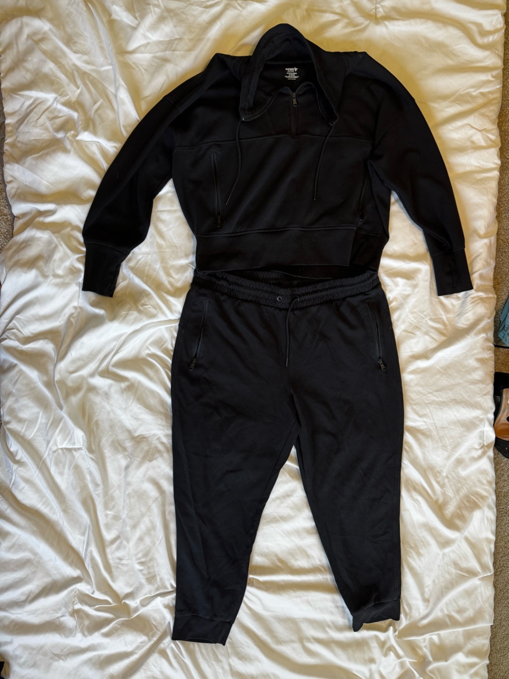 Old Navy Black Women’s Quarter zip sweatshirt and Joggers with Zipper Pockets